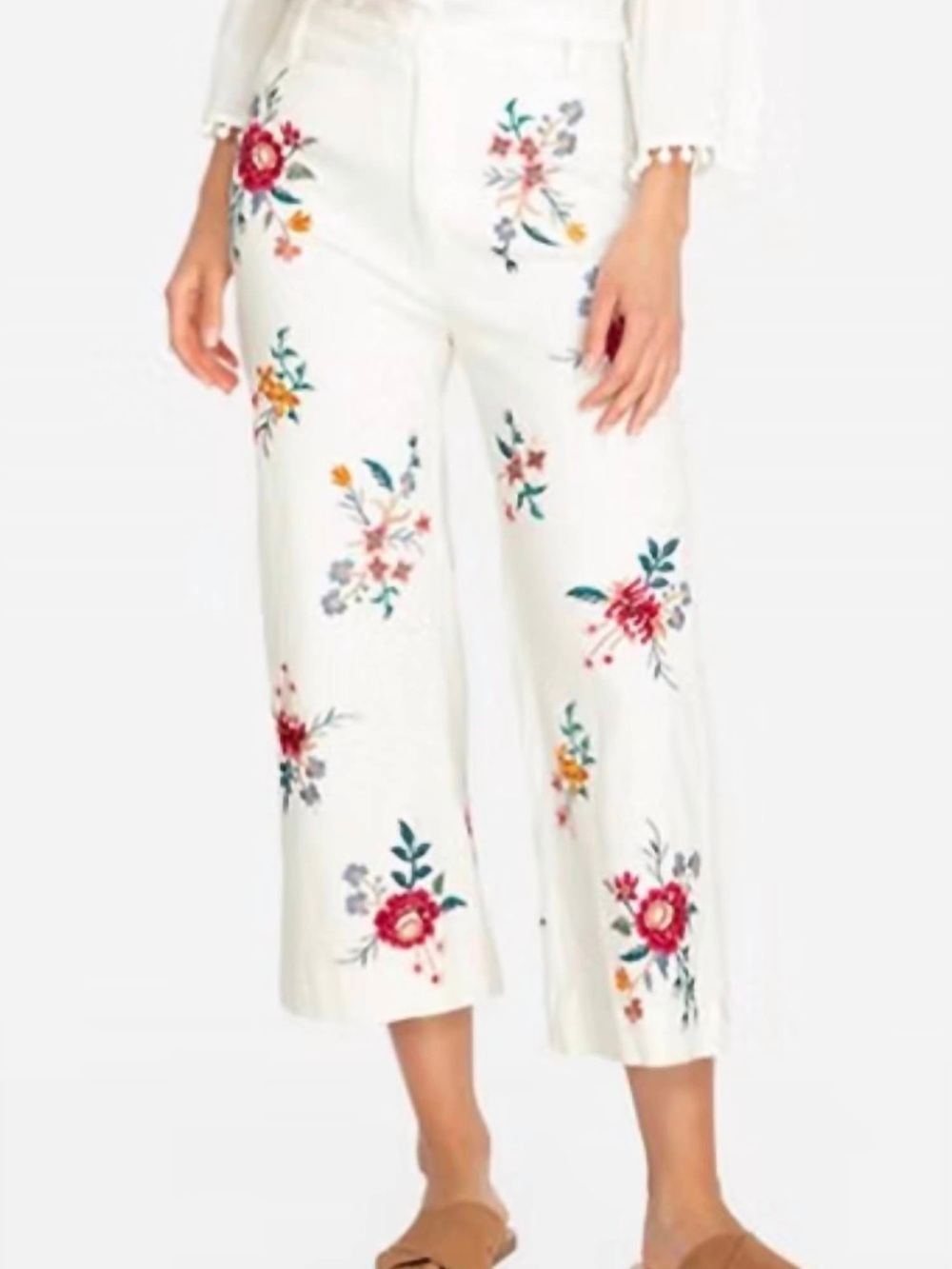 Johnny Was White Embroidered Floral Women’s Pants